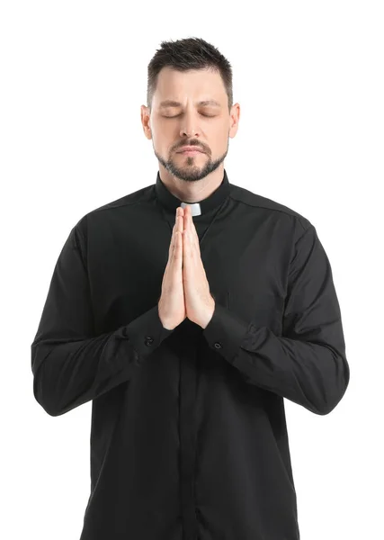 Handsome Praying Priest White Background — Stock Photo, Image