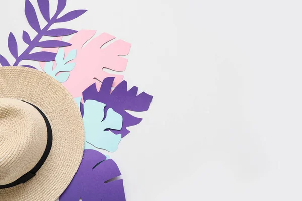 Composition Beach Hat White Background — Stock Photo, Image