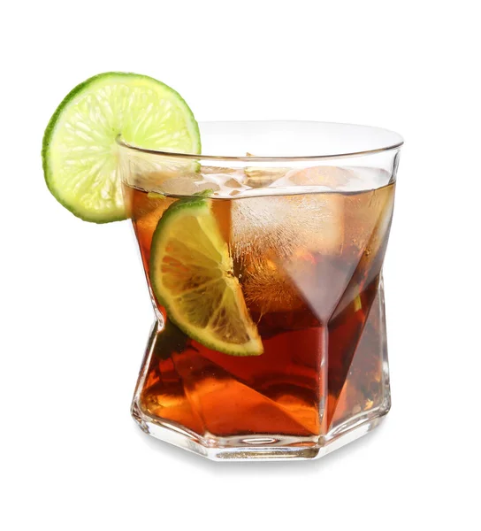 Glass Tasty Cuba Libre Cocktail White Background — Stock Photo, Image