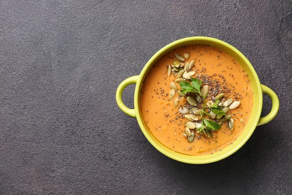 Pot Tasty Lentils Soup Dark Background — Stock Photo, Image