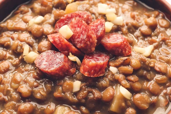 Bowl Tasty Lentils Soup Closeup — Stock Photo, Image