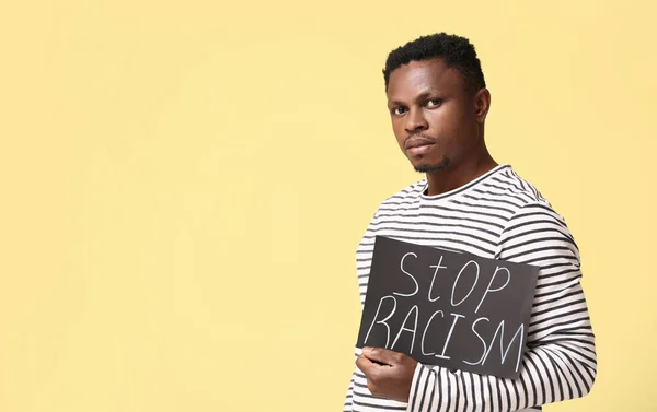 Sad African American Man Poster Color Background Stop Racism — Stock Photo, Image