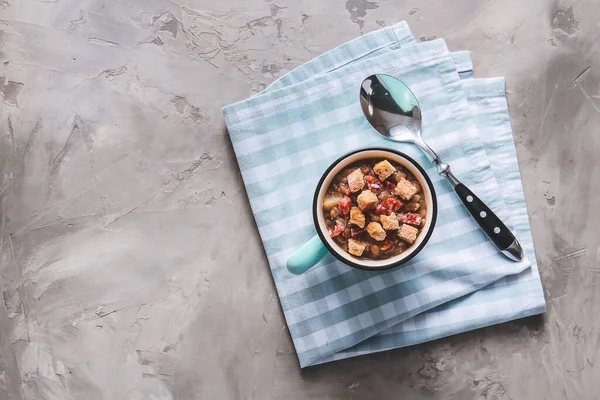 Cup Tasty Lentils Soup Grunge Background — Stock Photo, Image