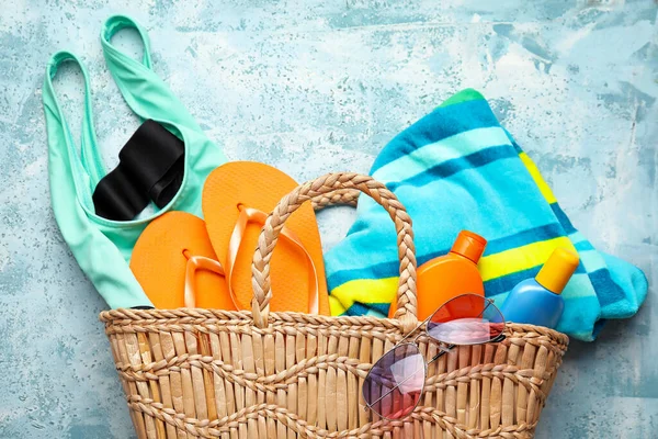 Bag Beach Accessories Color Background — Stock Photo, Image