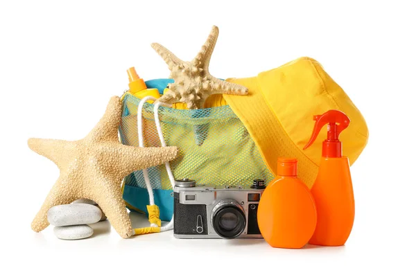 Bag Beach Accessories White Background — Stock Photo, Image