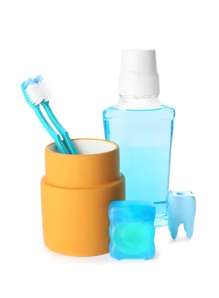 Set Oral Hygiene White Background — Stock Photo, Image