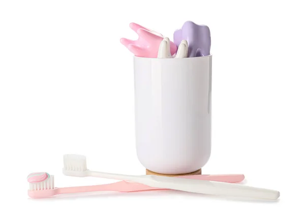 Holder Teeth Toothbrushes White Background — Stock Photo, Image