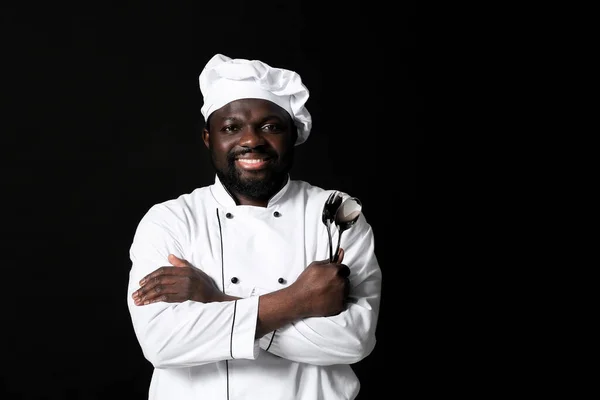 Maschio Afro Americano Chef Sfondo Scuro — Foto Stock