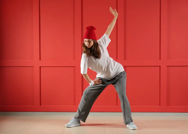 Beautiful Female Hip Hop Dancer Color Wall — Stock Photo, Image