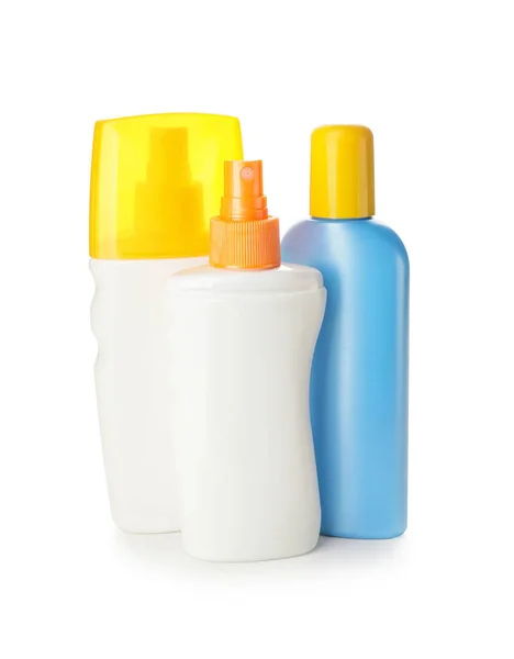 Bottles Sunscreen White Background — Stock Photo, Image