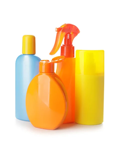 Bottles Sunscreen White Background — Stock Photo, Image