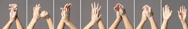 Many Hands Soap Foam Grey Background — Stock Photo, Image