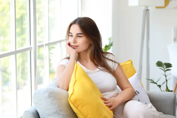 Beautiful Young Woman Relaxing Home — Stock Photo, Image