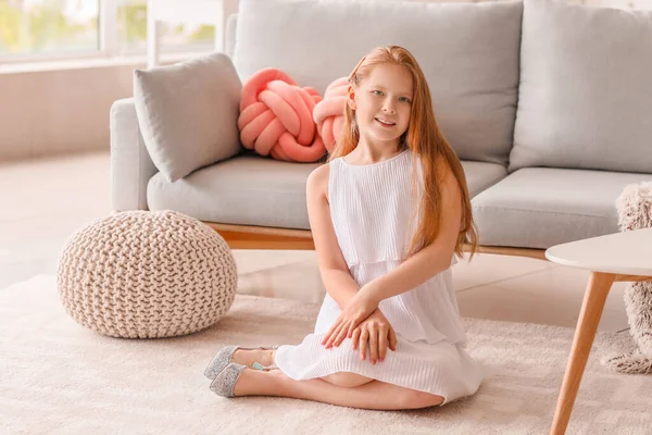 Cute Redhead Girl Home — Stock Photo, Image