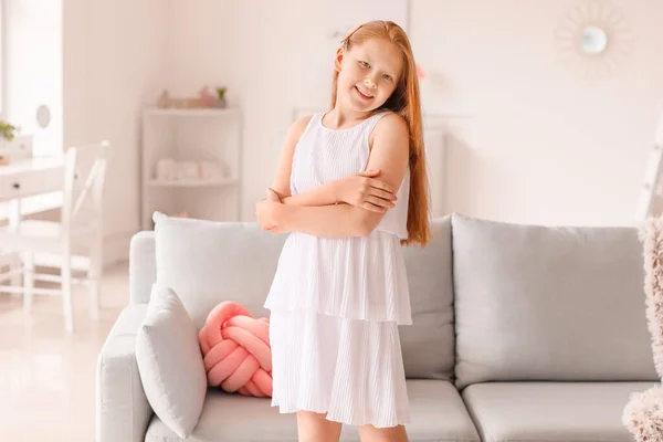 Cute Redhead Girl Home — Stock Photo, Image