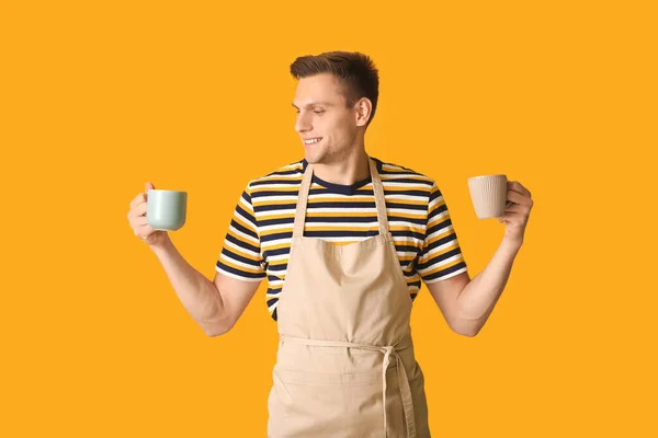 Young Male Barista Color Background — Stock Photo, Image