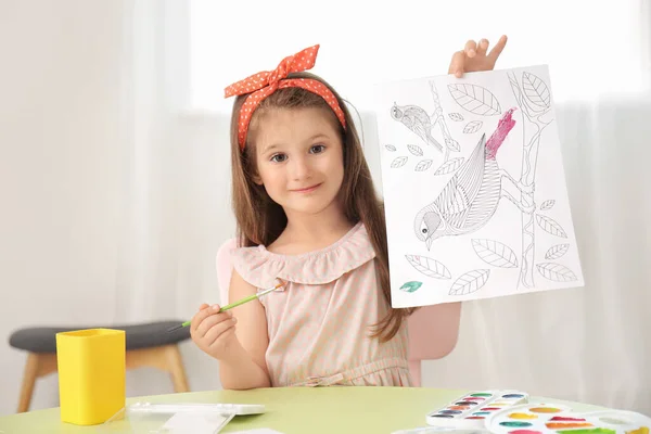 Cute Little Girl Coloring Pictures Home — Stock Photo, Image