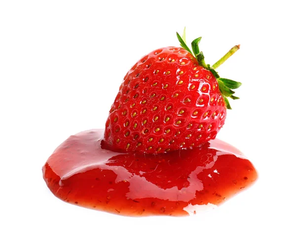 Tasty Strawberry Jam White Background — Stock Photo, Image