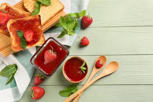 Bread Tasty Strawberry Jam Table — Stock Photo, Image