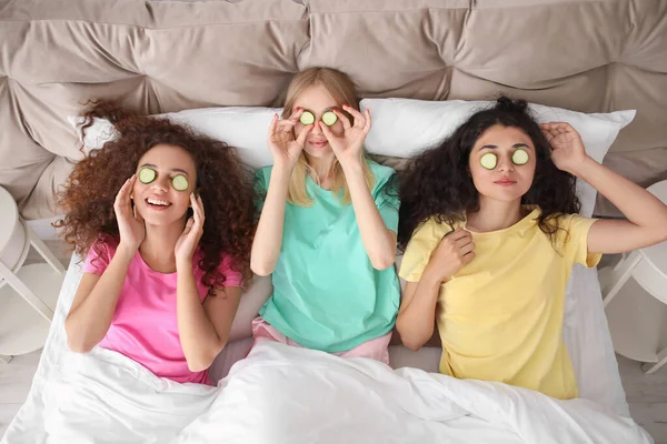 Beautiful Young Women Pajama Party Home — Stock Photo, Image