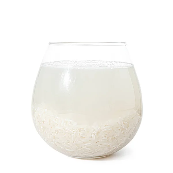Glass Rice Water White Background — Stock Photo, Image