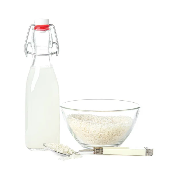 Bottle Rice Water White Background — Stock Photo, Image