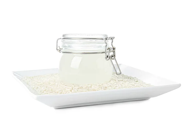 Jar Rice Water White Background — Stock Photo, Image