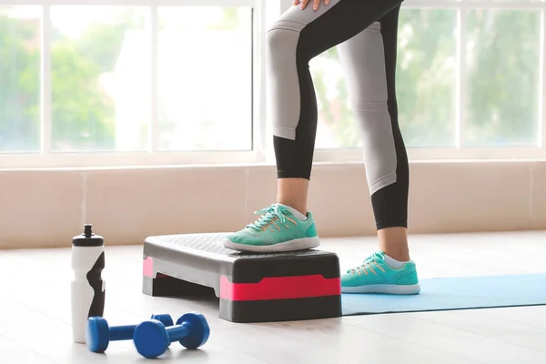 Sporty Young Woman Training Home — Stock Photo, Image