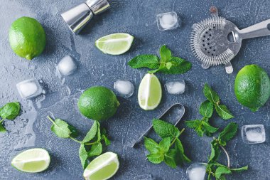 Koyu arkaplanda taze mojito için malzemeler