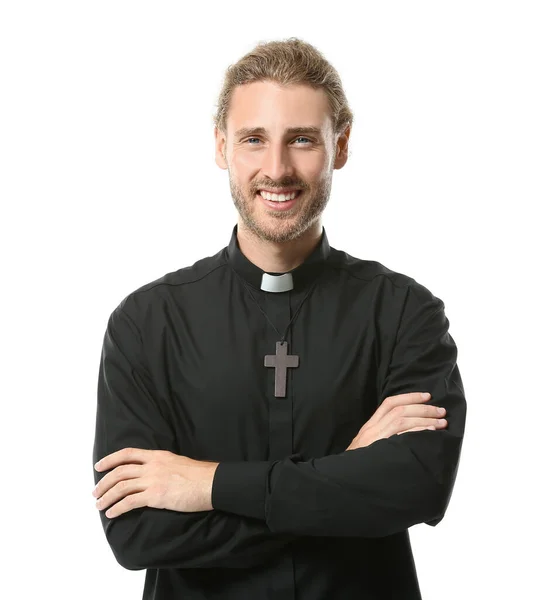 Handsome Priest White Background — Stock Photo, Image