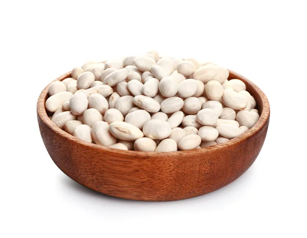 Plate Raw Beans White Background — Stock Photo, Image