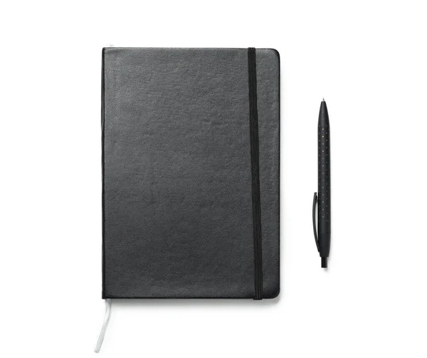 Carnet Élégant Avec Stylo Sur Fond Blanc — Photo