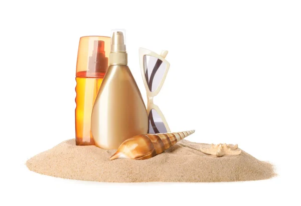 Bottles Sunscreen White Background — Stock Photo, Image