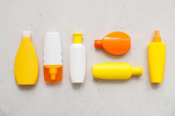 Bottles Sunscreen Light Background — Stock Photo, Image