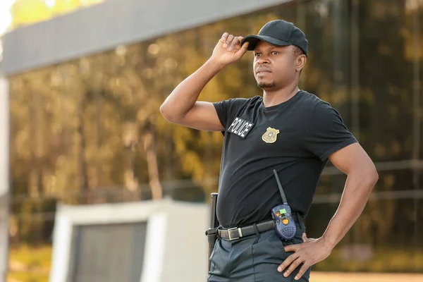 African American Police Officer Street — Stock Photo, Image