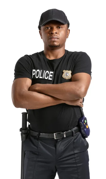 Aggressive African American Police Officer White Background — Stock Photo, Image