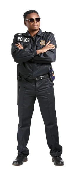 Aggressive African American Police Officer White Background — Stock Photo, Image