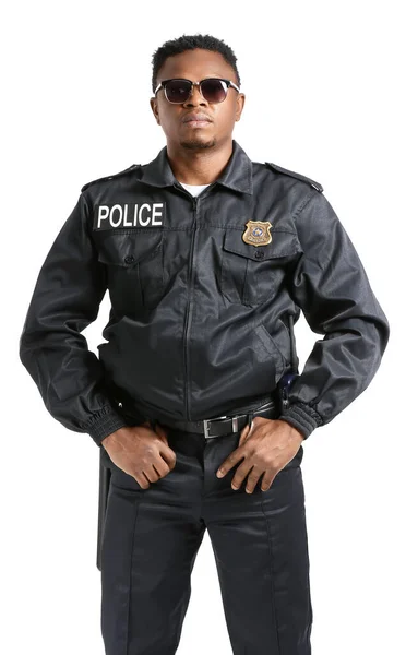 Aggressive African American Police Officer White Background — Stock Photo, Image