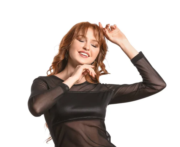 Beautiful Young Redhead Woman White Background — Stock Photo, Image