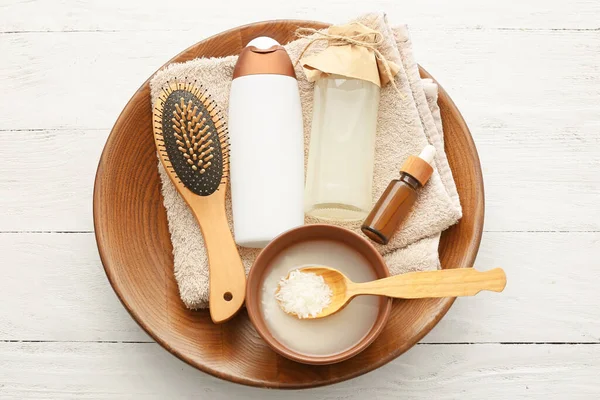 Healthy Rice Water Cosmetic Supplies Table — Stock Photo, Image