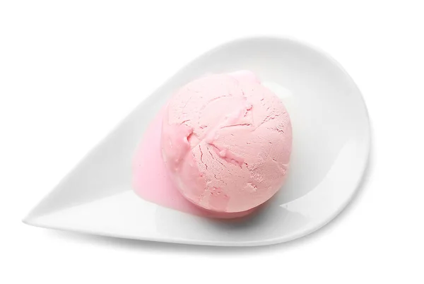 Piatto Con Gustoso Gelato Sfondo Colore — Foto Stock