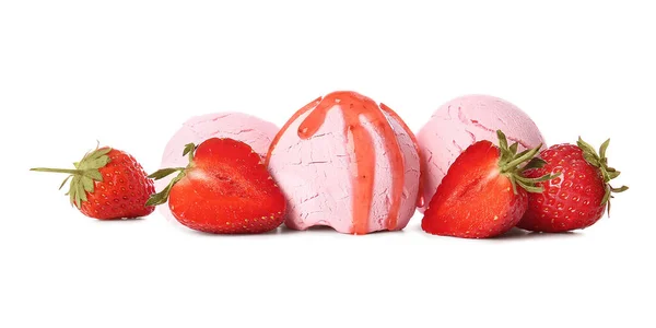 Tasty Strawberry Ice Cream White Background — Stock Photo, Image