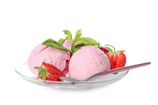 Тарелка Вкусным Мороженым Цветном Фоне — стоковое фото