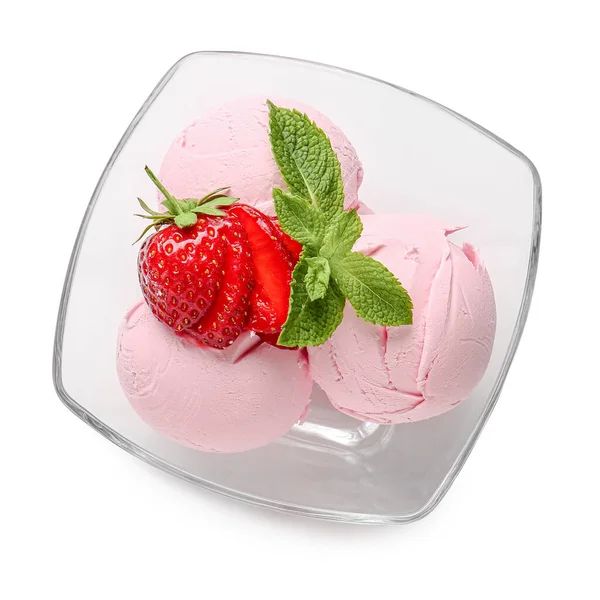 色の背景においしいアイスクリームとプレート — ストック写真