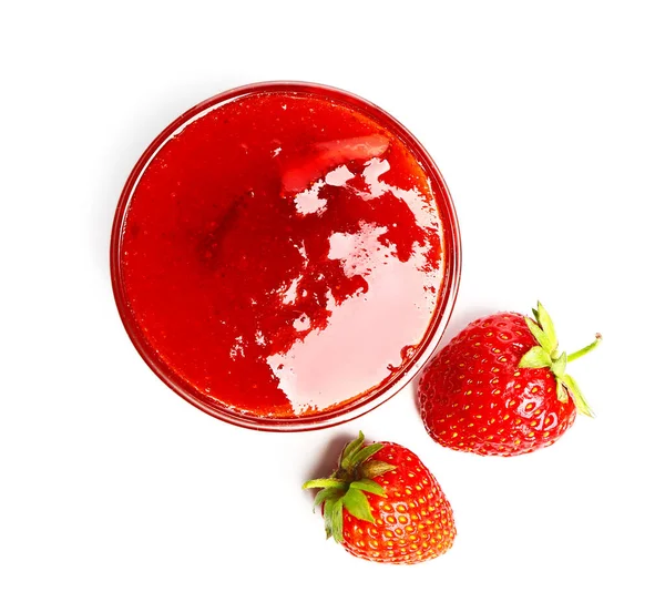 Bowl Tasty Strawberry Jam White Background — Stock Photo, Image