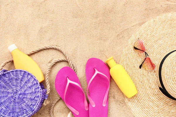 Beach Accessories Sand Background — Stock Photo, Image