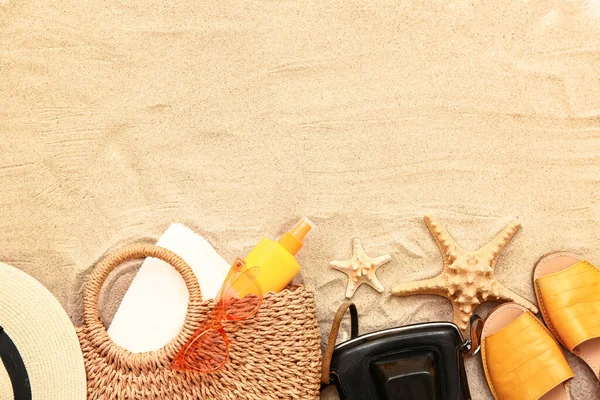 Beach Accessories Sand Background — Stock Photo, Image
