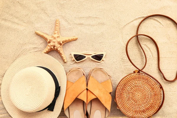 Accesorios Playa Sobre Fondo Arena — Foto de Stock