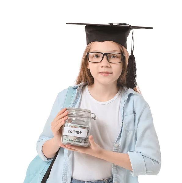 Girl Savings Education White Background — Stock Photo, Image