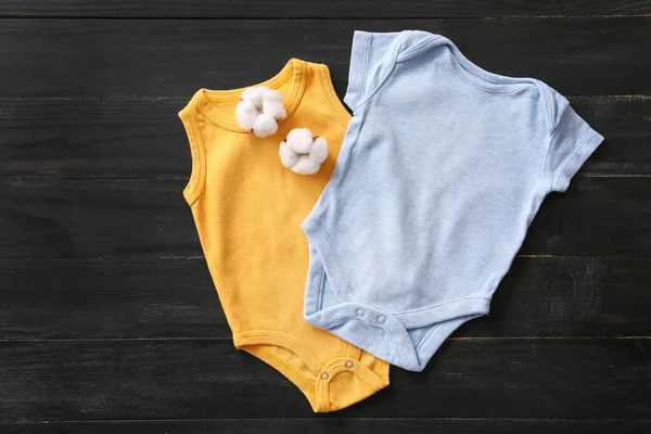 Cotton Baby Clothes Wooden Background — Stock Photo, Image